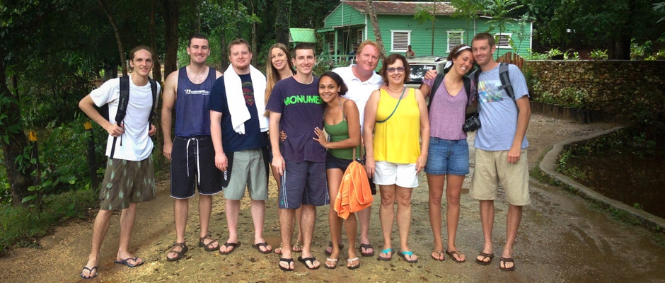 Happy tourists at a tour of the caves in Cabarete